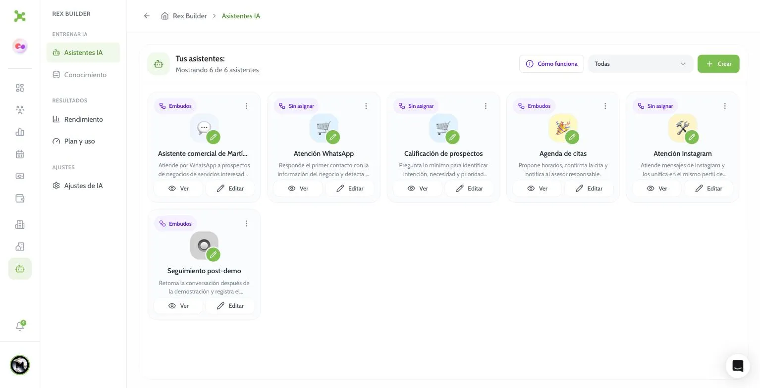 Listado de asistentes de IA configurados en REDA